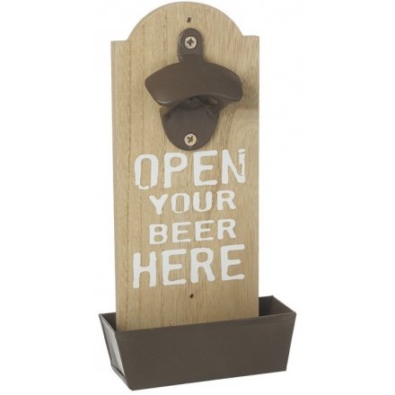 Open Beer Here Bottle Opener Sign, 25cm