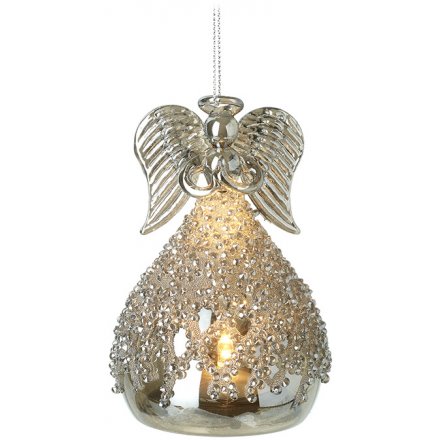 HANGING LED GLASS ANGEL, 10.5CM